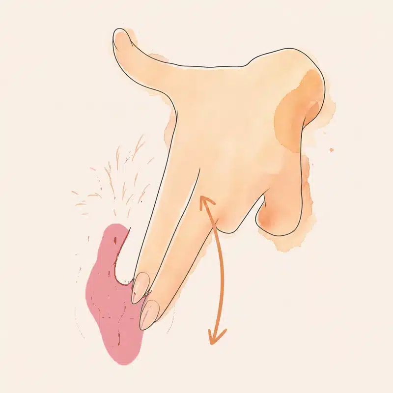 Esquema: dos dedos a lo largo de la vulva se deslizan de arriba abajo